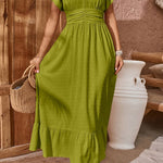 Swiss Dot V-Neck Flutter Sleeve Dress