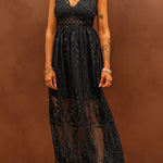 Lace Crisscross Back Sleeveless Maxi Dress