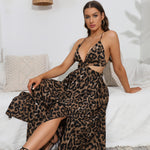 Leopard Deep V Tie Back Split Dress