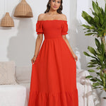 Smocked Off-Shoulder Maxi Dress