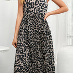 Leopard Print Spaghetti Strap Pleated Dress