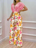 Printed Surplice Top and Wide Leg Pants Set