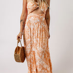 Floral Strapless Sweetheart Neck Cutout Dress