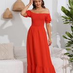 Smocked Off-Shoulder Maxi Dress