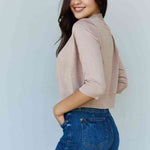 Doublju My Favorite Full Size 3/4 Sleeve Cropped Cardigan in Khaki