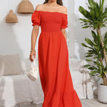 Smocked Off-Shoulder Maxi Dress
