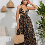 Leopard Deep V Tie Back Split Dress