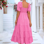 Smocked Square Neck Tiered Dress