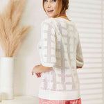 Double Take Ribbed Trim Round Neck Knit Top