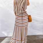 Striped Tie Waist Slit Sleeveless Dress