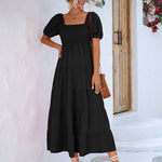 Smocked Square Neck Tiered Dress