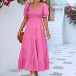 Smocked Square Neck Tiered Dress