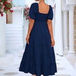 Smocked Square Neck Tiered Dress