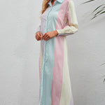 Rainbow Stripe Button-Up Maxi Shirt Dress