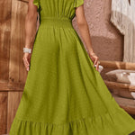 Swiss Dot V-Neck Flutter Sleeve Dress