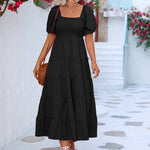 Smocked Square Neck Tiered Dress