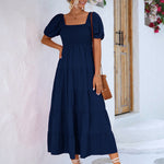 Smocked Square Neck Tiered Dress